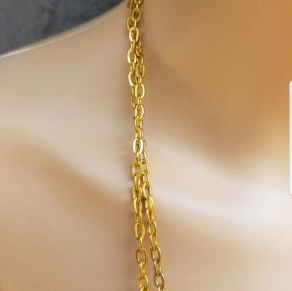 VINTAGE LAYERED GOLDTONED & PURPLE BEAD ORNATE NECKLACE - Picture 4 of 5